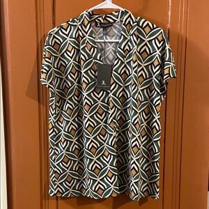 Jules & Leopold Green and Gold Geometric Blouse